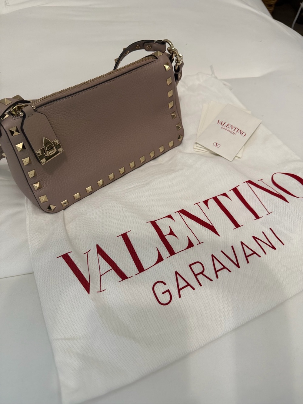 Valentino Garavani Taupe Pink Rockstud Leather Mini Shoulder Bag